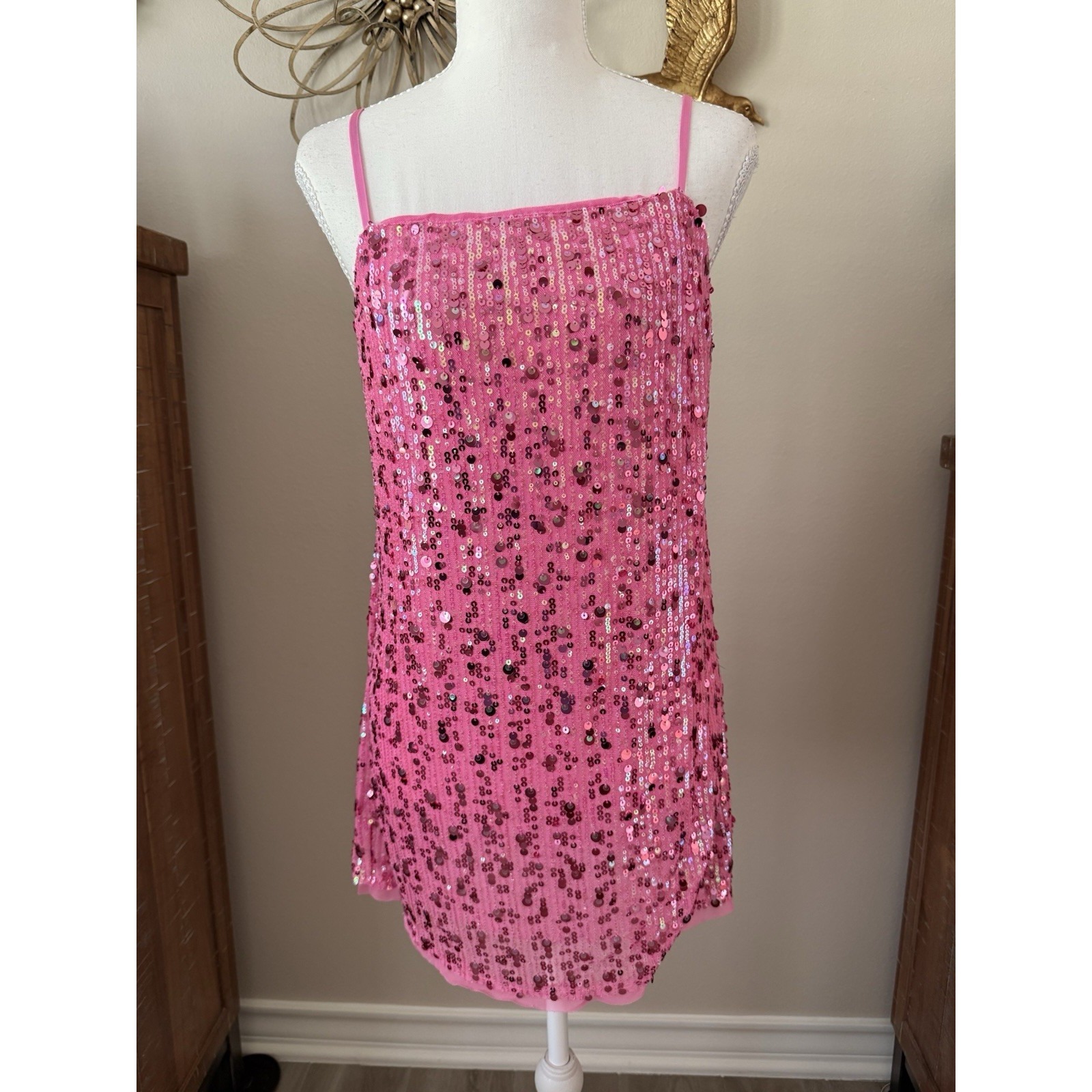 Nwt Free People Intimately Midnight Kiss Neon Rose Sequin Mini Slip Dress S
